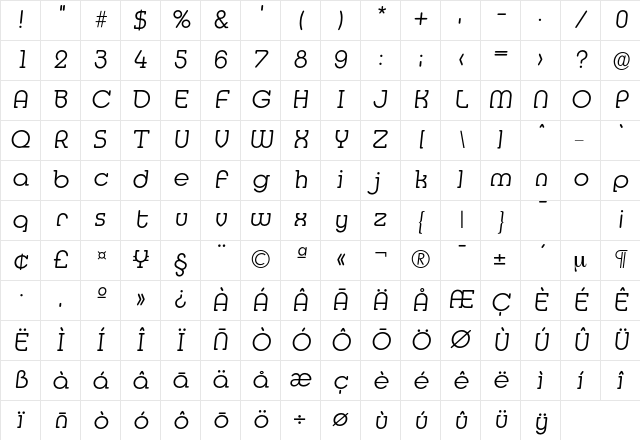 Media-LightIta Regular Character Map