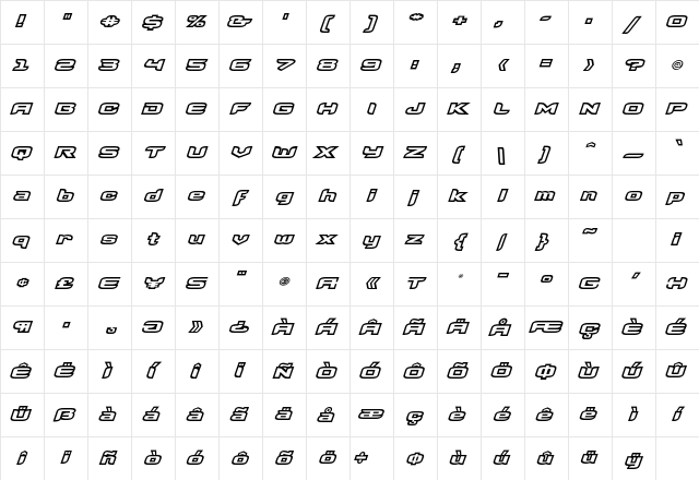 Megahertz OutItalic Character Map