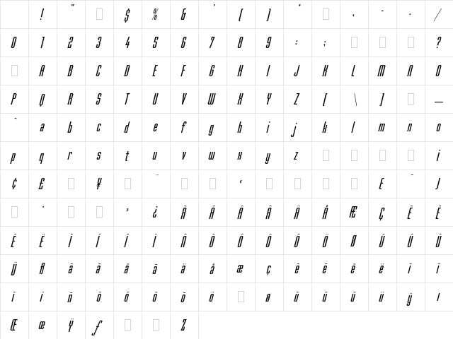 Mekanik Italic Plain Character Map Mekanik Italic Plain Character Map