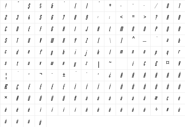 Mekanik Std Italic Character Map Mekanik Std Italic Character Map