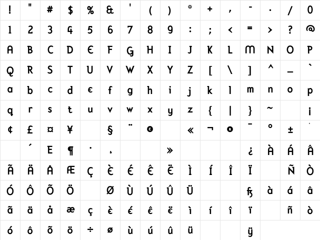 Mercury AlternativeBold Character Map