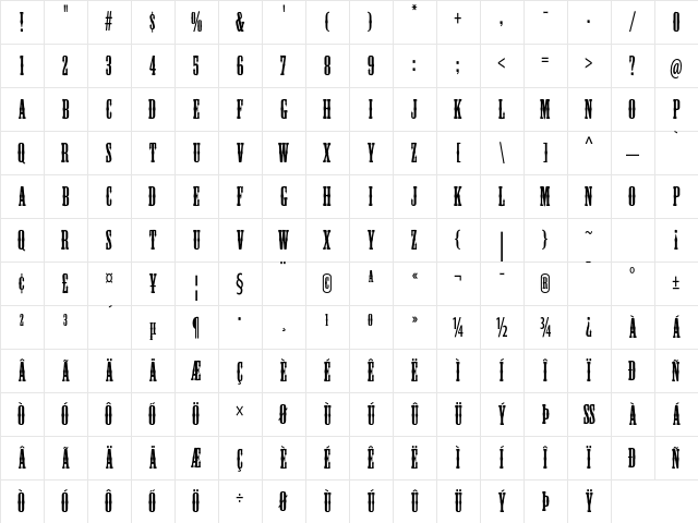 Mesquite Std Medium Character Map
