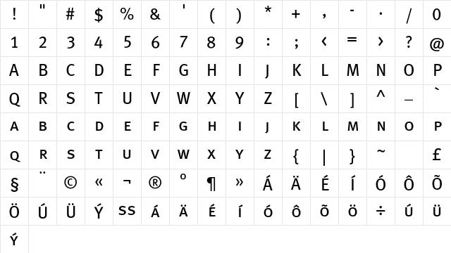 MetaBookCELF Caps Character Map