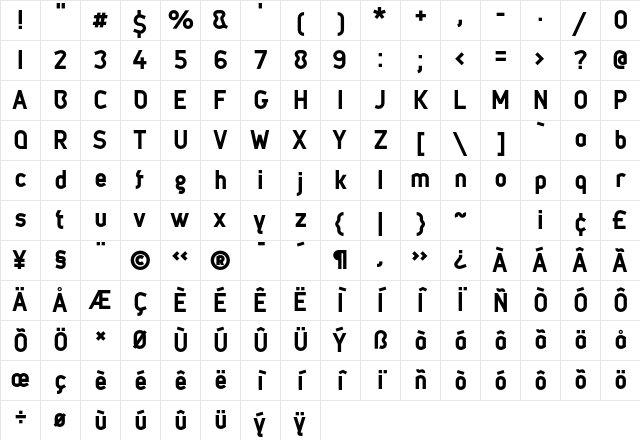 Metsys Bold Character Map