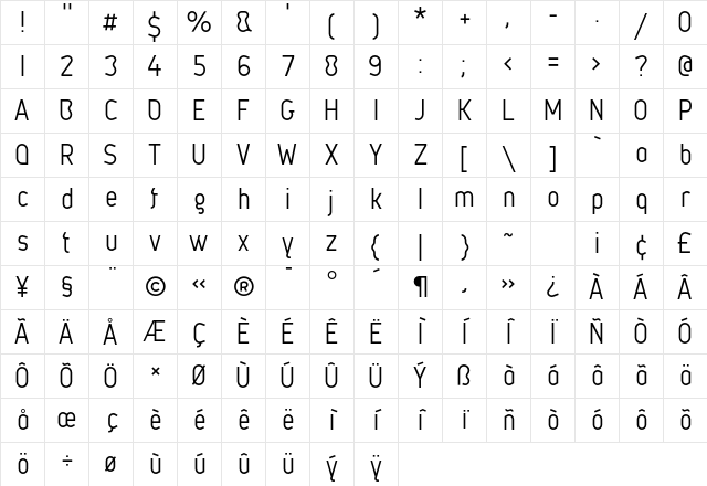 Metsys Light Character Map