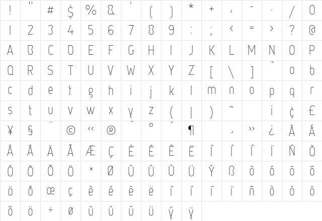 Metsys Thin Character Map