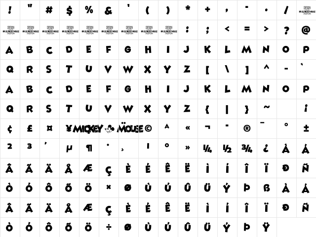 Mickey Mouse PERSONAL USE Regular Character Map