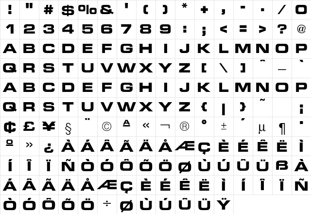 Micro TechnicExtBold Character Map