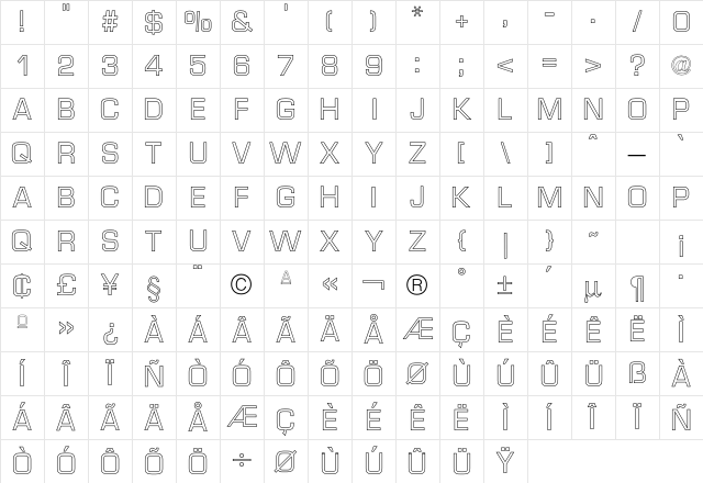 Micro TechnicOutline Character Map