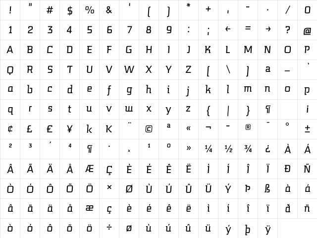 MidnightKernboy Italic Character Map