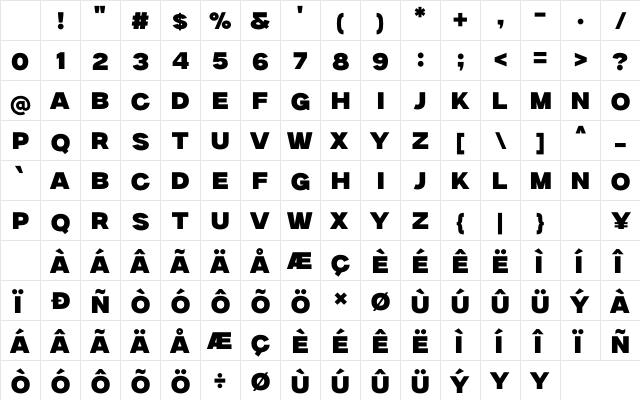 Milker Regular Character Map Milker Regular Character Map