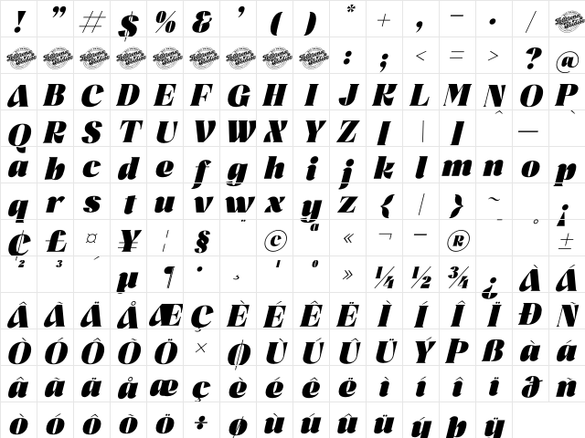 Misflen Radio DEMO VERSION Italic Character Map