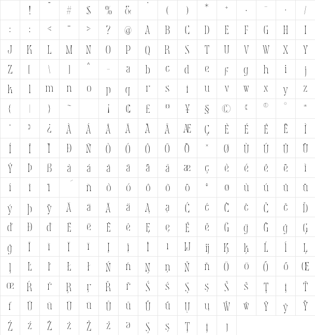 Mobern Fashion - Demo Version Thin Regular Character Map Mobern Fashion - Demo Version Thin Regular Character Map