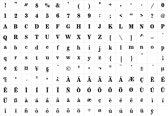 ModernExtendedEF Bold Character Map