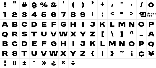 MODERNIZ Regular Character Map