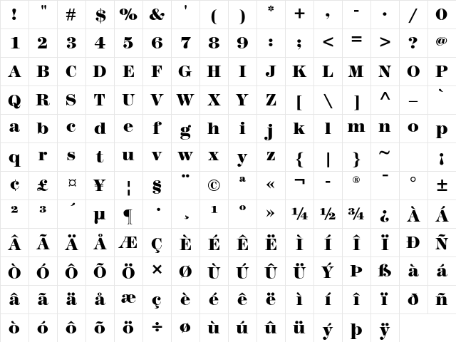 Modern TwoSxtn ITC Std Heavy Character Map