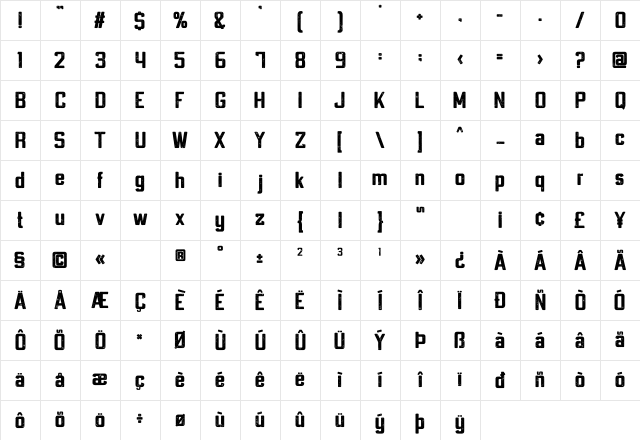Molard One Bold Character Map