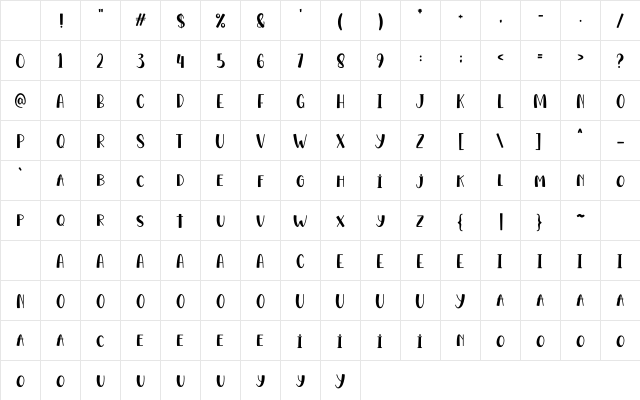 Monday Fiesta Regular Character Map Monday Fiesta Regular Character Map