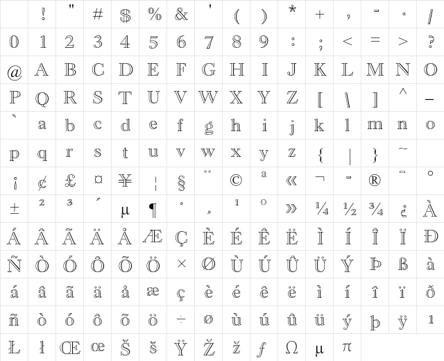 Monotype Old Style MT Std Bold Outline Character Map Monotype Old Style MT Std Bold Outline Character Map