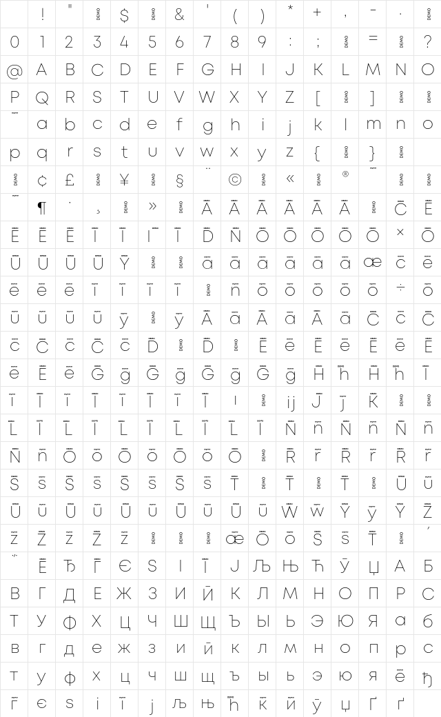 Mont ExtraLight DEMO Character Map