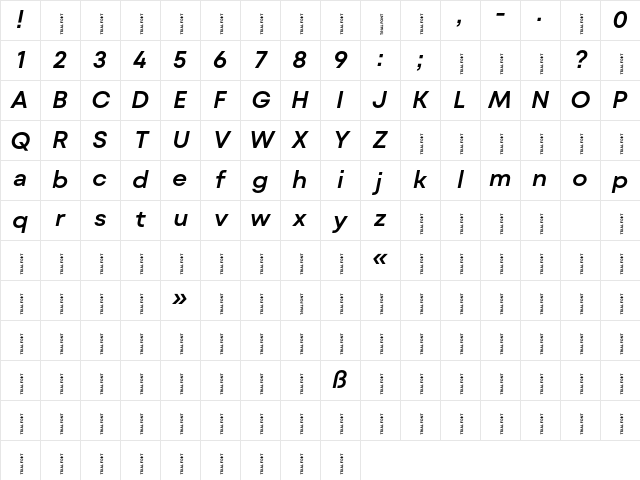 Mont Blanc-Trial SemiBold Italic Character Map
