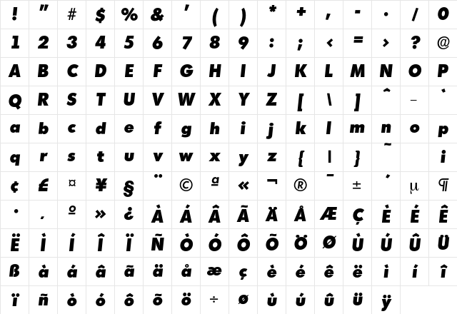 Montreal-HeavyIta Regular Character Map