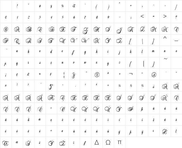 LeiScriptSSk Regular Character Map