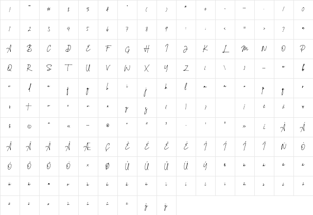 Montreuil Signature Font Regular Character Map