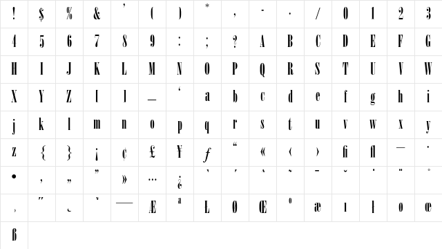 Onyx Regular Character Map