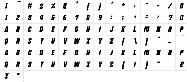 Moonbase Delta Italic Character Map