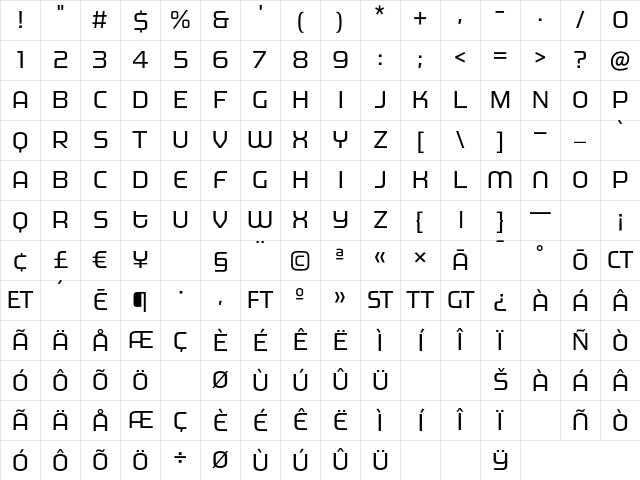 MorganBig Regular Character Map