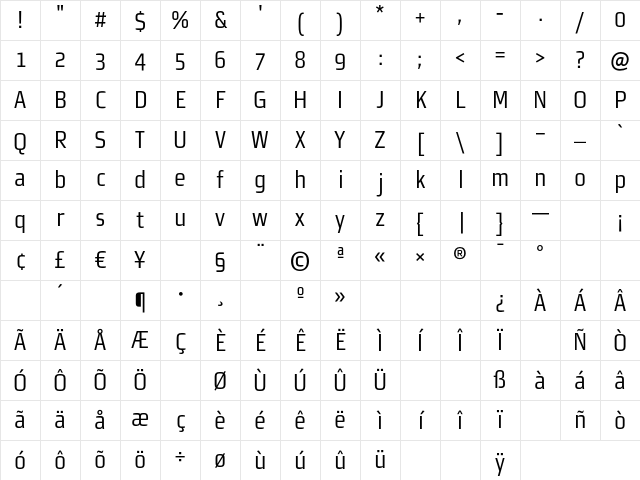 MorganSansCond RegularOffice Character Map