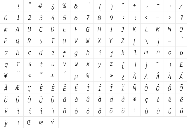 Lekton Italic Character Map Lekton Italic Character Map