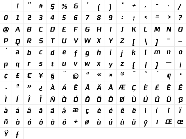 MorganSnLining Bold Oblique Character Map MorganSnLining Bold Oblique Character Map