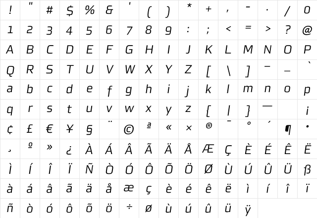 MorganSnOffice Oblique Character Map