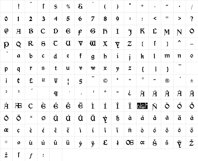 Morris Roman Black Character Map Morris Roman Black Character Map