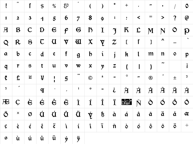 Morris Roman Alternate Black Character Map