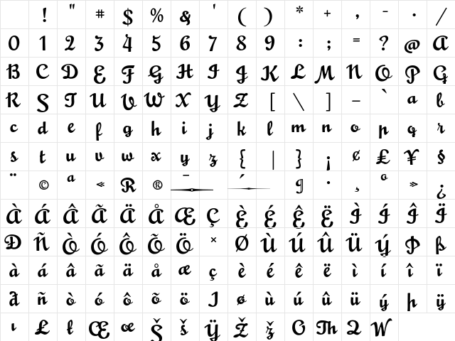 MousseScript Regular Character Map MousseScript Regular Character Map
