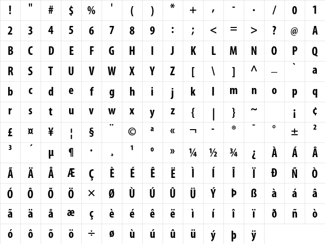 Myriad Pro Bold Condensed Character Map Myriad Pro Bold Condensed Character Map