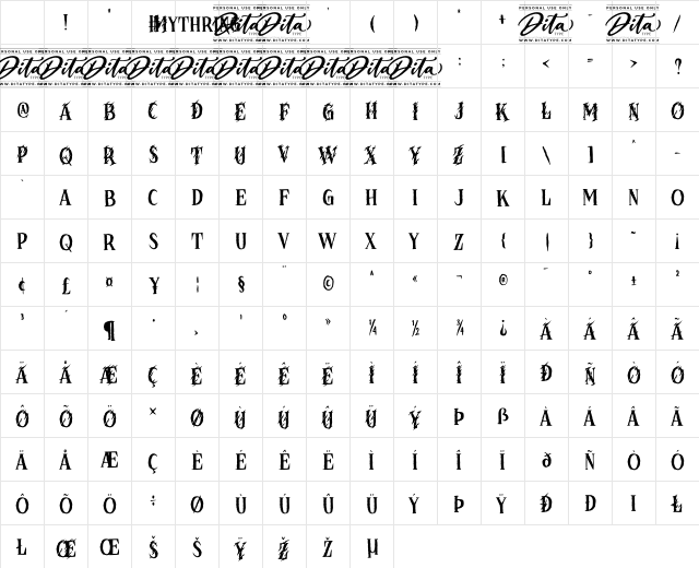Mythring Personal Use Regular Character Map Mythring Personal Use Regular Character Map