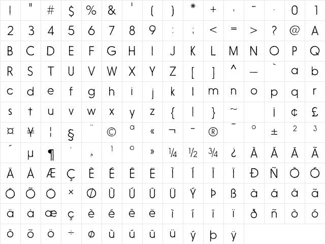 Nanami HM Solid ExtraLight Character Map