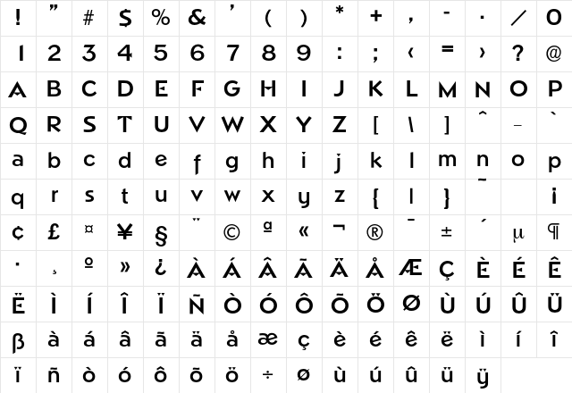 Napoli-DemiBold Regular Character Map