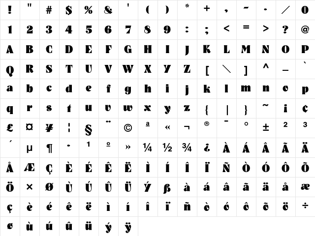 Nashville Hvy Character Map
