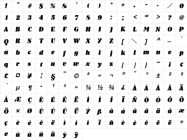 Nashville HvyItl Character Map