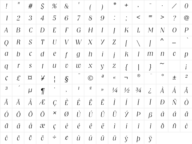 NashvilleEF ExtraLightItalic Character Map