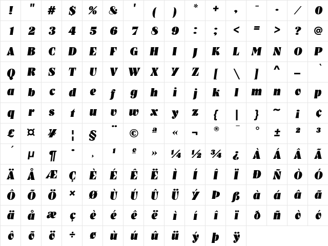 NashvilleEF HeavyItalic Character Map