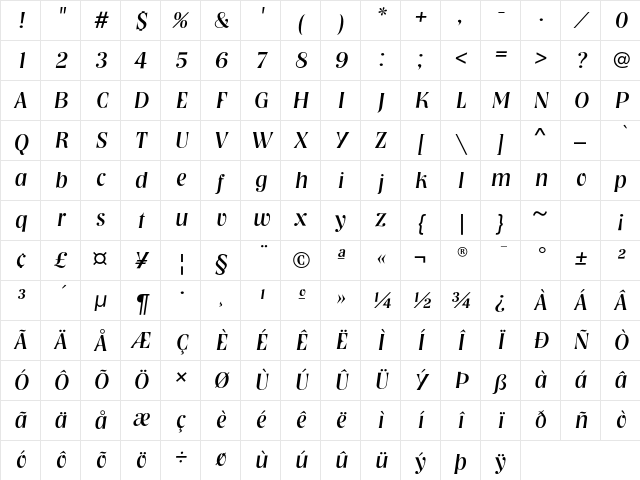 NashvilleEF RegularItalic Character Map