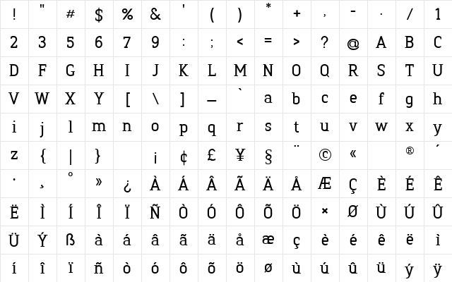 Lemonida Regular Character Map