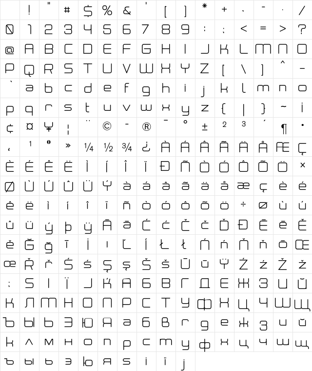 Neogrey Regular Character Map Neogrey Regular Character Map