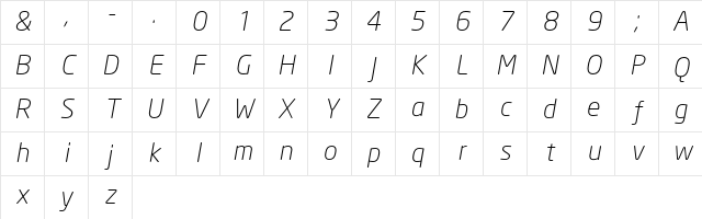 NeoSans Light Italic Character Map